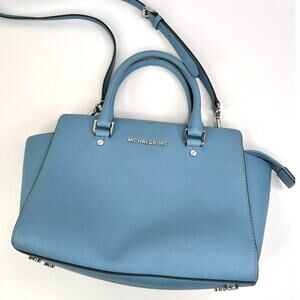 Michael Kors Selma Medium TZ Satchel in Steel Blue/Sky/Navy